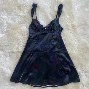 Bydee Swim Orphic Slip Dress, Size Small, Dark Watercolor Print